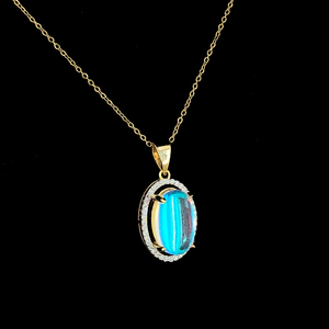 Collier pendentif en opale de feu, breloque ovale, bijou pierre de naissance d'octobre pour femme - Product Image 4