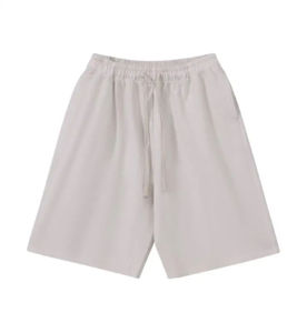 Shorts Bermuda Décontractés pour Hommes Gris Clair Uni 100% Coton avec Cordon de Serrage Taille Élastique Taille Moyenne Respirant Tricoté Écologique Séchage Rapide - Product Image 1