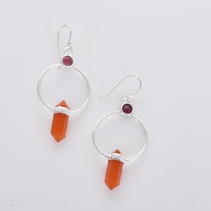 Natural Carnelian & Garnet 925 Sterling <b>Silver</b> Geometric Hoop Drop <b>Earrings</b> Handmade Hexagonal Crystal <b>Dangle</b> <b>Earrings</b> for Wom - Product Image 3