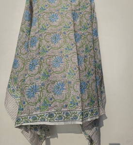 Hand Block Print Cotton <b>Sarong</b> Pareo Blue Floral Beach <b>Wrap</b> Lightweight Women Cover Up Wholesale Resort Wear Women Cover Up - Product Image 5