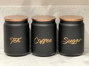Tea Coffee Sugar Black Metal <b>Container</b> Set With Lid Airtight <b>Kitchen</b> <b>Storage</b> Canisters For Countertop Pantry Organizer - Product Image 5