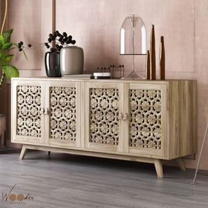 Aparador de Madera Maciza con Puerta Tallada, Mueble de Almacenamiento, Aparador Elevado, Consola para Sala de Estar o Entrada - Product Image 2