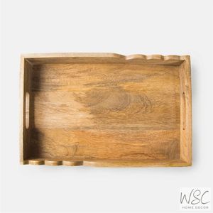 Eco-Friendly Round Wooden Serving <b>Tray</b> with Handles <b>Large</b> Wooden Decorative Platter for Coffee Table Food Tea Drinks Kitchen - Product Image 3