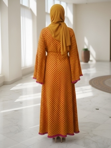 Abaya en coton pour femme, col rond, manches longues, longueur au sol, silhouette ample évasée, respirante, séchage rapide, légère, pour tenue décontractée ou de soirée - Product Image 5