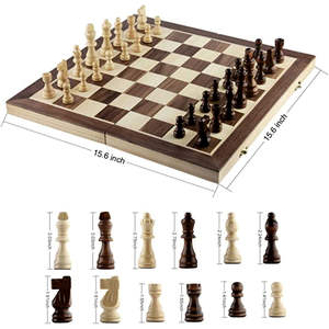 Juego de Ajedrez de Madera Plegable Portátil con Almacenamiento Interno Magnético 2 en 1, Juego de Mesa Clásico Hecho a Mano, Regalo de Ajedrez Internacional - Product Image 4