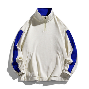เสื้อสเวตเชิ้ตผู้ชายสีเขียว คอซิป แขนยาวทรงโอเวอร์ไซส์ คอตั้ง สีพื้น สไตล์ลำลอง ผ้าเฟรนช์เทอร์รี่ ระบายอากาศได้ดี เหมาะสำหรับฤดูใบไม้ร่วง - Product Image 4