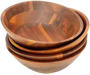 Cuencos de madera hechos a mano, apilables, de madera de acacia, cuencos para servir con diseño tradicional chino para presentación de alimentos y regalos. - Product Image 1