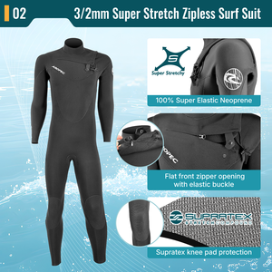 ชุดดำน้ำ AROPEC 3/2 มม. ซุปเปอร์สเตรช แบบซิปหน้า |   ชุดเว็ทสูทนีโอพรีนแบบไม่มีซิป OEM/ODM สำหรับการเล่นเซิร์ฟและไคท์เซิร์ฟระดับมืออาชีพ - Product Image 3