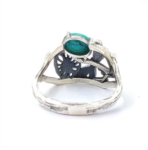 Anillo de Plata de Ley 925 con Turquesa Ovalada Natural, Tallado a Mano con Forma de Insecto, Joyería Unisex para Uso Diario - Product Image 4