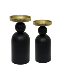 Juego de 2 Portavelas Modernos de Aluminio Negro Mate con Detalles Dorados, Soporte Minimalista para Velas de Pilar, Decoración para Mesa del Hogar - Product Image 2
