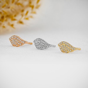 14K Solid Gold Lab Grown Diamond Angel Wing Stud <b>Earrings</b> Unique Design Boho Hippie Style Wedding Anniversary Party Jewelry for - Product Image 1