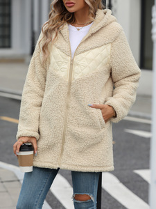 Brown <b>Sherpa</b> <b>Fleece</b> Jacket Quilted Panel Hoodie Zip Up Winter Coat - Product Image 4