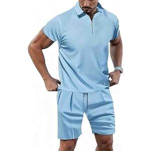 Men's <b>Polo</b> t shirts and shorts <b>zip</b> <b>up</b> style Summer Casual breathable golf wear set - Product Image 2