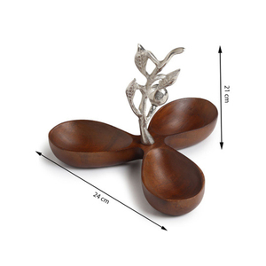 Plateau de service triple en bois de luxe avec poignée en métal doré en forme de branche de grenade pour fruits secs, décoration d'intérieur - Product Image 2