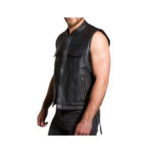 Chaleco de cuero estilo club para hombre con cuello y cordones laterales, para portar ocultamente, ideal para motociclistas. - Product Image 1