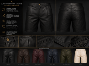 Shorts Bermuda Homme de Luxe en Cuir Écologique Brodé Coupe Ajustée Couleur Unie Décontracté Chic Poches Fonctionnelles Doux - Product Image 4