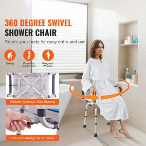 Sedia da Doccia Leggera Girevole a 360 Gradi, Sedile Regolabile Antiscivolo con Braccioli e Schienale per Doccia e Vasca - Product Image 1