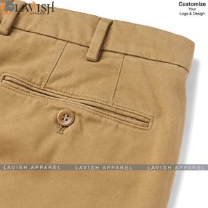 Pantalones chinos informales de algodón 100% de ajuste Regular de cintura alta personalizados para hombre, pantalones caqui transpirables antiarrugas - Product Image 3