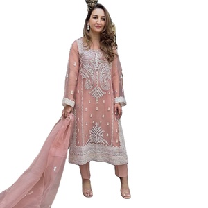 Latest Designer Heavy Faux Georgette Embroidery Work Embossed Women's Wedding Kurti Set by FabZone - Product Image 1