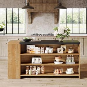 Isola e Carrello da Cucina in Legno Marrone Vintage da 55 Pollici, Design Retrò Elegante per il Tuo Spazio Cucina - Product Image 2