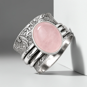Soft Pink Rose quartz Silver Plated Handmade Tribal Spinner Gemstone <b>Ring</b> for Unisex Men Women - Product Image 6