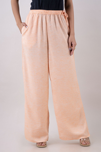 Pantalon palazzo ample en coton Khadi teint en fil, couleur pêche, pour femme, coupe décontractée, taille élastique, idéal pour l'été et la détente - Product Image 3