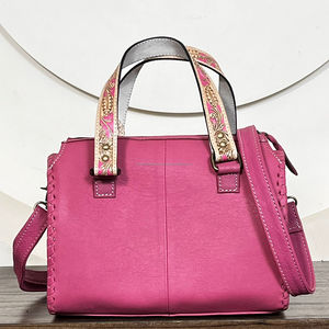 Hot Selling Hand <b>Tooled</b> <b>Leather</b> Medium Duffel Bags Pink Cowhide <b>Leather</b> Bag Turquoise Concho Shoulder Crossbody Purse for Women - Product Image 5