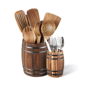 Vietnamese Handmade Rustic Wooden Kitchen Utensils Set Holder Mini Wine Barrel Planter Decoration Cheap Price - Product Image 1