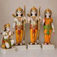 Ensemble de statues traditionnelles en marbre de Ram Parivar, fabriquées à la main, de qualité supérieure, représentant le Seigneur Ram, Sita, Lakshman et Hanuman, pour la maison, le temple, le bureau ou le mandir.