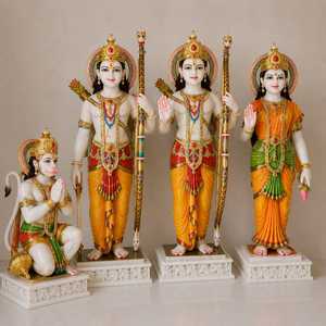Premium Handcrafted Traditional Marble Ram Parivar Statue Set Lord Ram Sita Lakshman Hanuman Idol Home Temple Office <b>Mandir</b> - Product Image 2