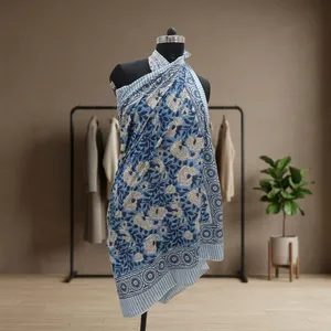Bikini de Algodón con Estampado Floral Azul y Borde a Rayas, Estilo Étnico Tradicional, Prenda Casual Festiva para Mujer - Product Image 6