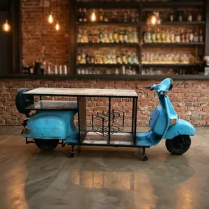 Comptoir de bar vintage en bois de scooter recyclé, reproduction industrielle sur le thème automobile, 240x50x110cm, pour café et restaurant - Product Image 1