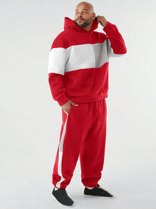Sweat-shirt à capuche et pantalon assorti pour homme, rouge et blanc, style colorblock, vêtements en gros OEM ODM - Product Image 2