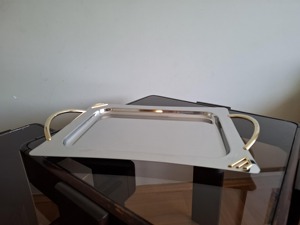 Plateau décoratif carré en acier inoxydable fait main de luxe, poli brillant, pour service créatif à domicile - Product Image 3