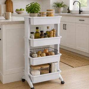 Multi-layer Wheeled Trolley Food <b>Vegetable</b> Snack Staorage Rack with Handle Detachable Classic Storage Rolling Cart with Wheel - Product Image 1