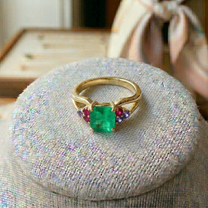 <b>Statement</b> Green Onyx <b>Ring</b> Octagon Cut Multi Stone Jewelry 925 Silver 18K Gold Plated Wedding Wear Gift for Her - Product Image 4