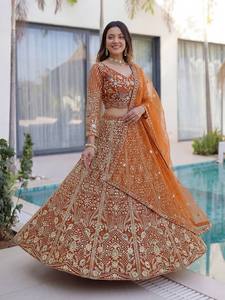 Women's Lehenga Choli Dupatta Vintage Traditional Style Recycled Butterfly <b>Net</b> <b>Fabric</b> Regular Length Soft Embroidery Party Wear - Product Image 2