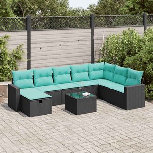 Set di divani da giardino in polyrattan nero da 9 pezzi con cuscini, eleganti mobili da esterno - Product Image 1