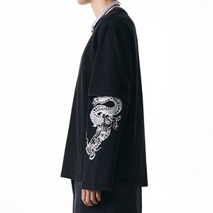 เสื้อยืดคุณภาพสูงสั่งทำพิเศษ ผ้าฝ้าย 100% ผ้าฝ้ายหนา 2 in 1 แบบสองชั้น แขนยาว เสื้อยืดเปล่าสำหรับผู้ชาย สั่งทำได้ - Product Image 4