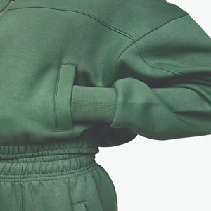 Women's Green Hooded Zip-Up Sweatshirt <b>Long</b> Sleeve Casual Fleece Jacket Winter Outfit Solid Color Breathable Knitted 100% Cotton - Product Image 5