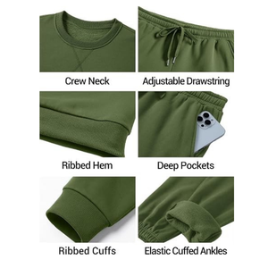 Chándal Verde Oliva para Hombre, Cuello Redondo, Manga Larga, Color Sólido, Informal, para Otoño, Transpirable, 100% Algodón, Corte Regular - Product Image 4