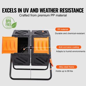 37-Gal bicchierino di compostaggio a camera doppia BPA-Free telaio in acciaio compostiera Bin 2 porte scorrevoli per aeratori Compost ad alto Volume per - Product Image 4