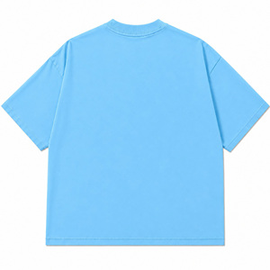 Camiseta Oversize Personalizada con Letras Góticas de Diamantes de Imitación para Hombre, Manga Corta, Cuello Redondo, Tejida, Casual, con Gráficos, Azul Claro - Product Image 3
