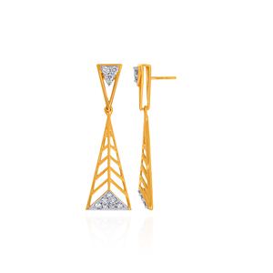 Premium Designer Triangle <b>Dangle</b> <b>Earrings</b> with Open Chevron Frame and Sparkling lab Grown <b>Diamond</b> Gold Plated Jewelry - Product Image 4