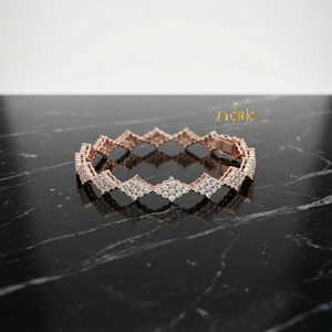 Pulsera de Plata de Ley con Diamantes Cultivados en Laboratorio, Diseño Geométrico Clásico en Oro Rosa, Elegancia Moderna, Lujo Atemporal para Fiestas - Product Image 1