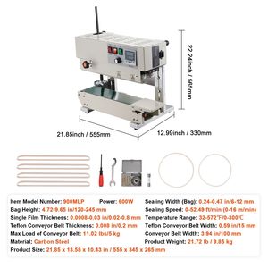 Macchina Sigillatrice a Nastro Continuo per PP, Larghezza Sigillatura 0,24-0,47 Pollici, Controllo Digitale della Temperatura, 110V, Sigillatrice a Nastro Verticale - Product Image 4
