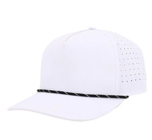 White Baseball Cap Breathable <b>Waterproof</b> Laser Cut Solid Color Adjustable Unisex Adult 5-Panel <b>Hat</b> 100% Polyester Sports MOQ - Product Image 3