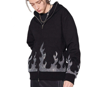 Best Selling 2026 Winter Men's <b>Thick</b> <b>Fleece</b> 100% Cotton Oversized Fit Zip-Up Hoodie Custom Logo Rhinestone Breathable - Product Image 5