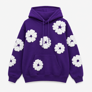 Sweat-shirt à capuche unisexe personnalisé avec motif floral floqué, pull tricoté décontracté surdimensionné avec poche, vêtement d'hiver 100% coton - Product Image 6