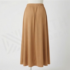 Jupe midi élastique à taille élastique pour femmes, couleur unie, cordon de serrage, viscose, mousseline, style minimaliste confortable, toutes saisons - Product Image 2